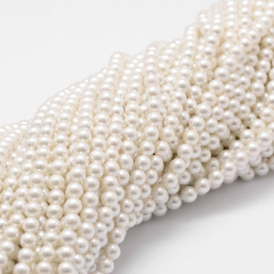 Shell Pearl Bead Strands, Grade A, Round, White 4mm