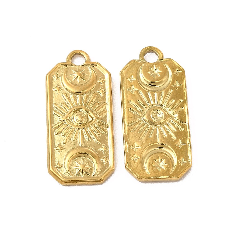Ion Plating(IP) 304 Stainless Steel Pendants, Rectangle with Eye & Moon & Star Charm Gold & Silver 2 Pack