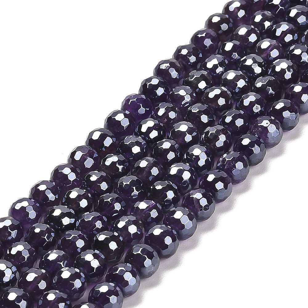 Electroplated Amethyst Beads – Faceted 128 Cut Round 6mm & 8mm (Assorted Sizes) The Pink Bead Shop