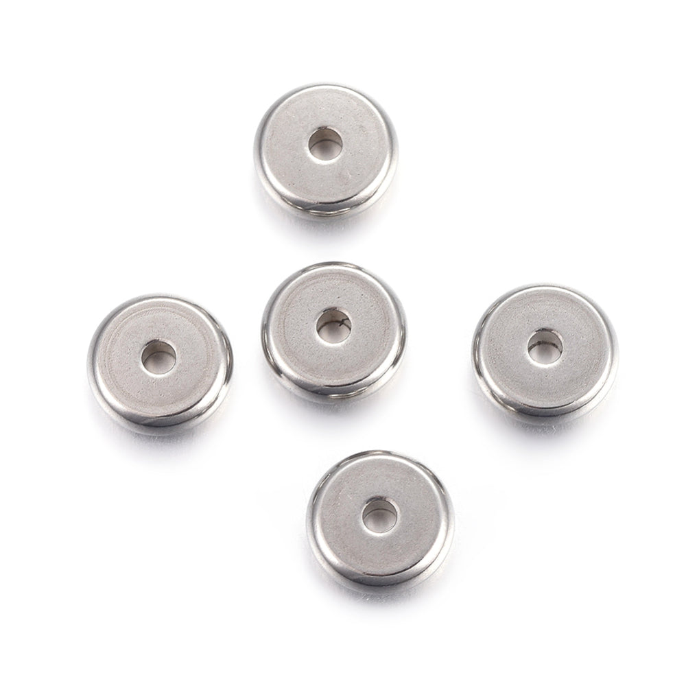 Tarnish Resistant 304 Stainless Steel Spacer Beads, Flat Round, Stainless Steel Color 10Pack