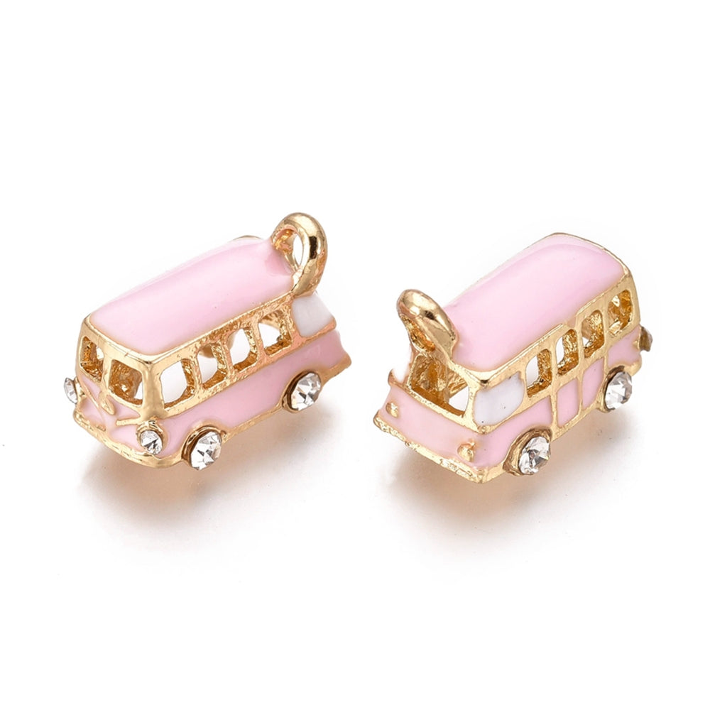 Alloy Pendants, with Enamel and Crystal Rhinestone, Bus