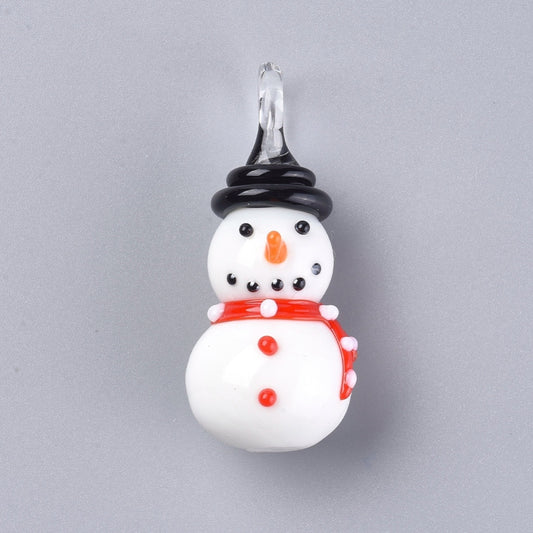 Christmas Handmade Lampwork Pendants, 3D Snowman