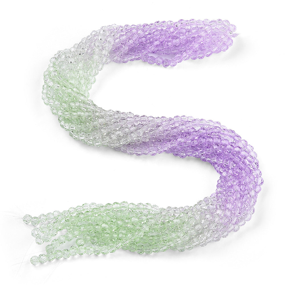 Transparent Glass Beads Strands, Segmented Multi-color Beads, Faceted(32 Facets), Round, Assorted