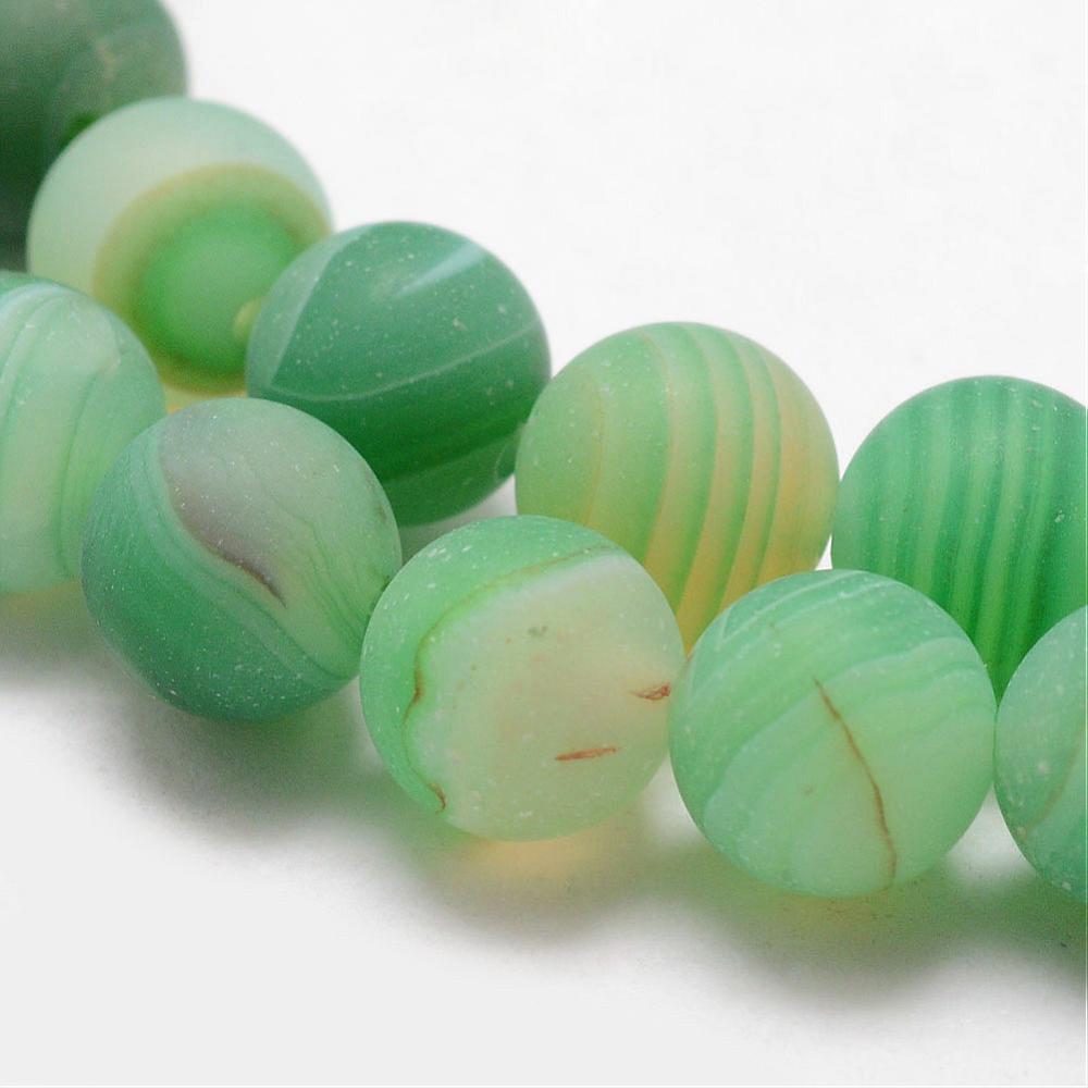 Agate Striped Grade A Round Frosted 8mm Green Bead Strands