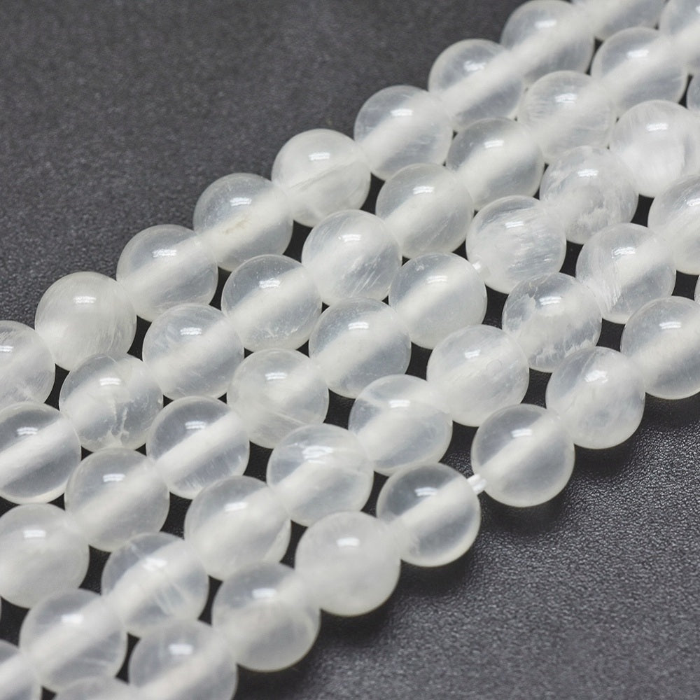 Natural Selenite Beads Strands, Round