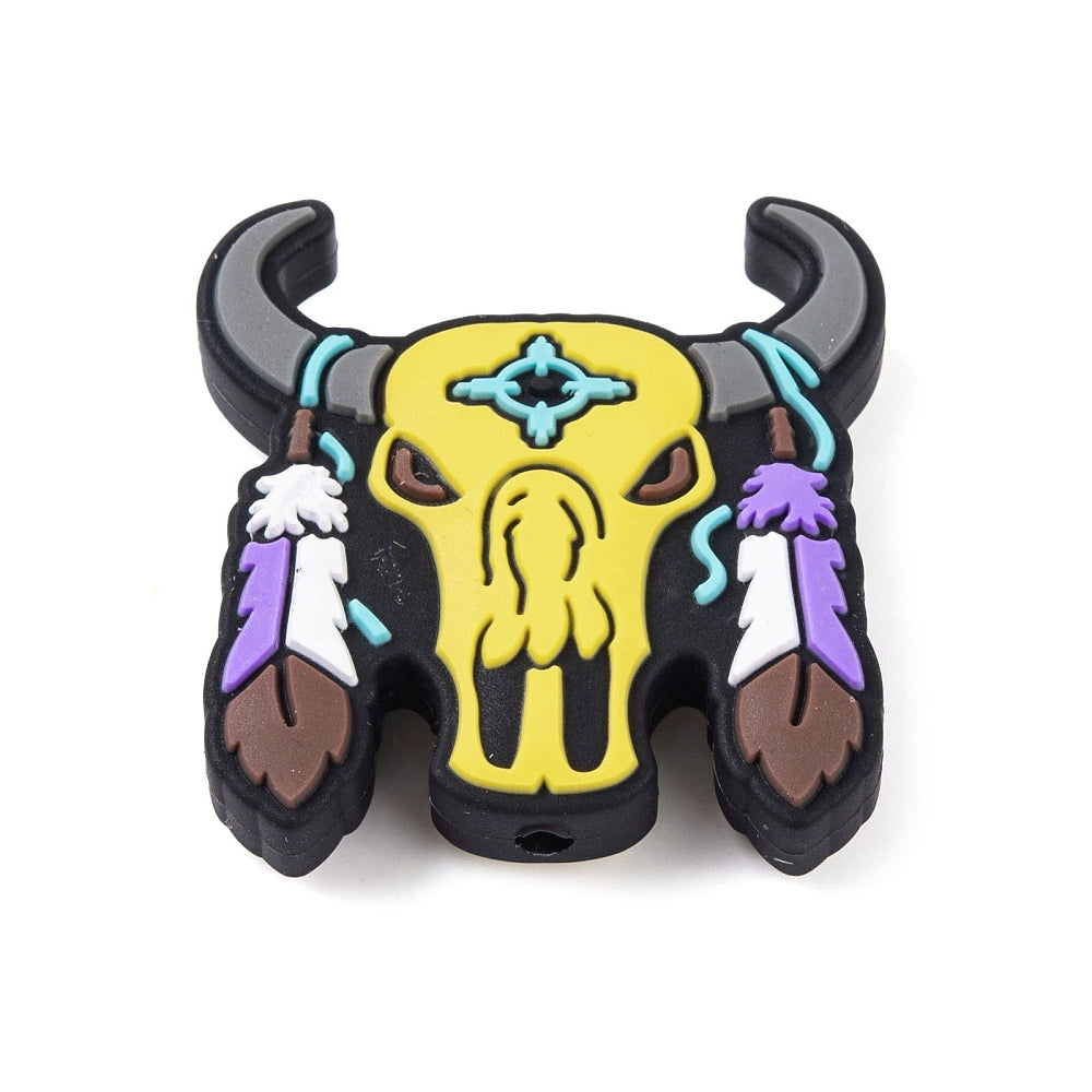 Food Grade Eco-Friendly Silicone Buffalo Head with Feathers