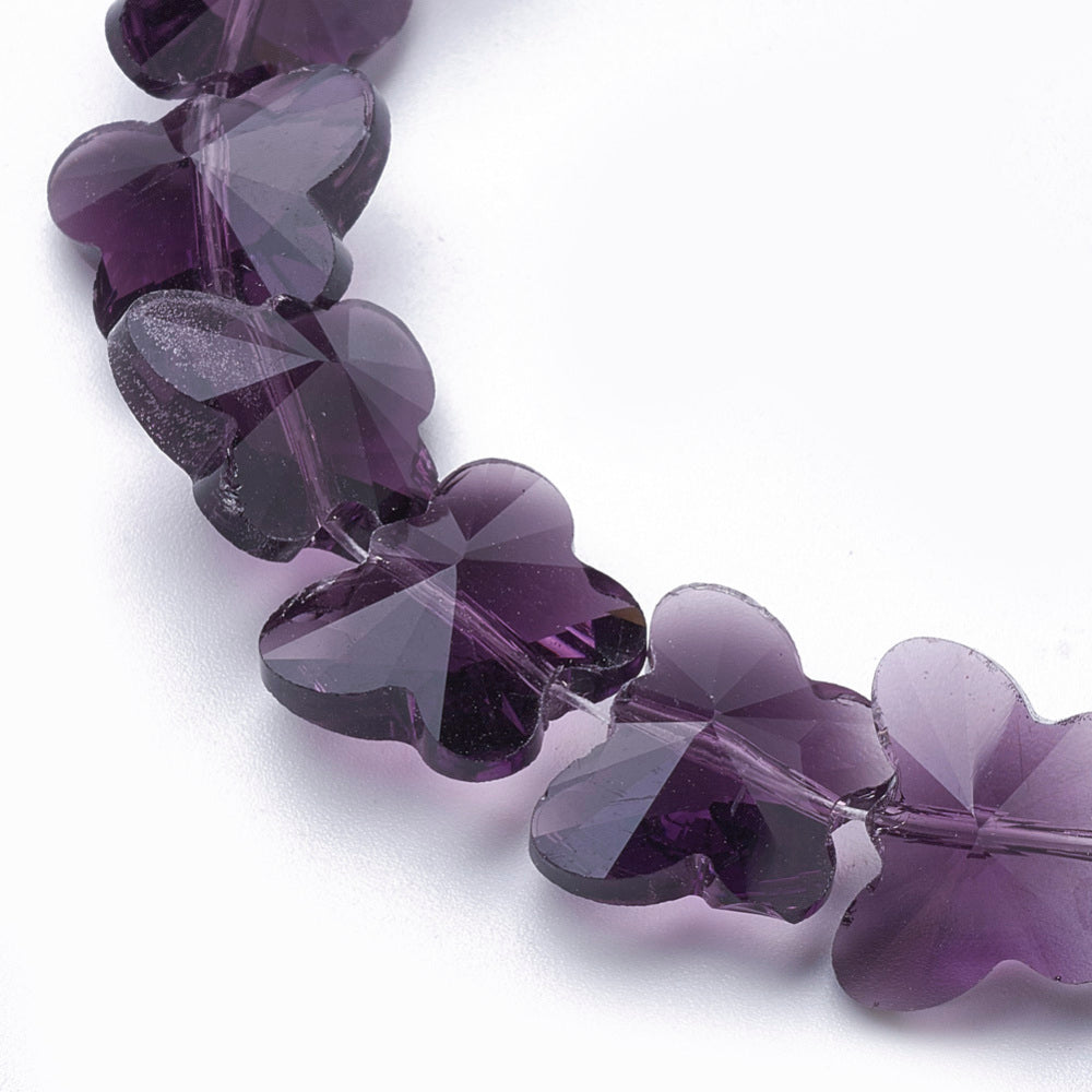Transparent Glass Beads, Faceted, Butterfly, 12mm Asst Color