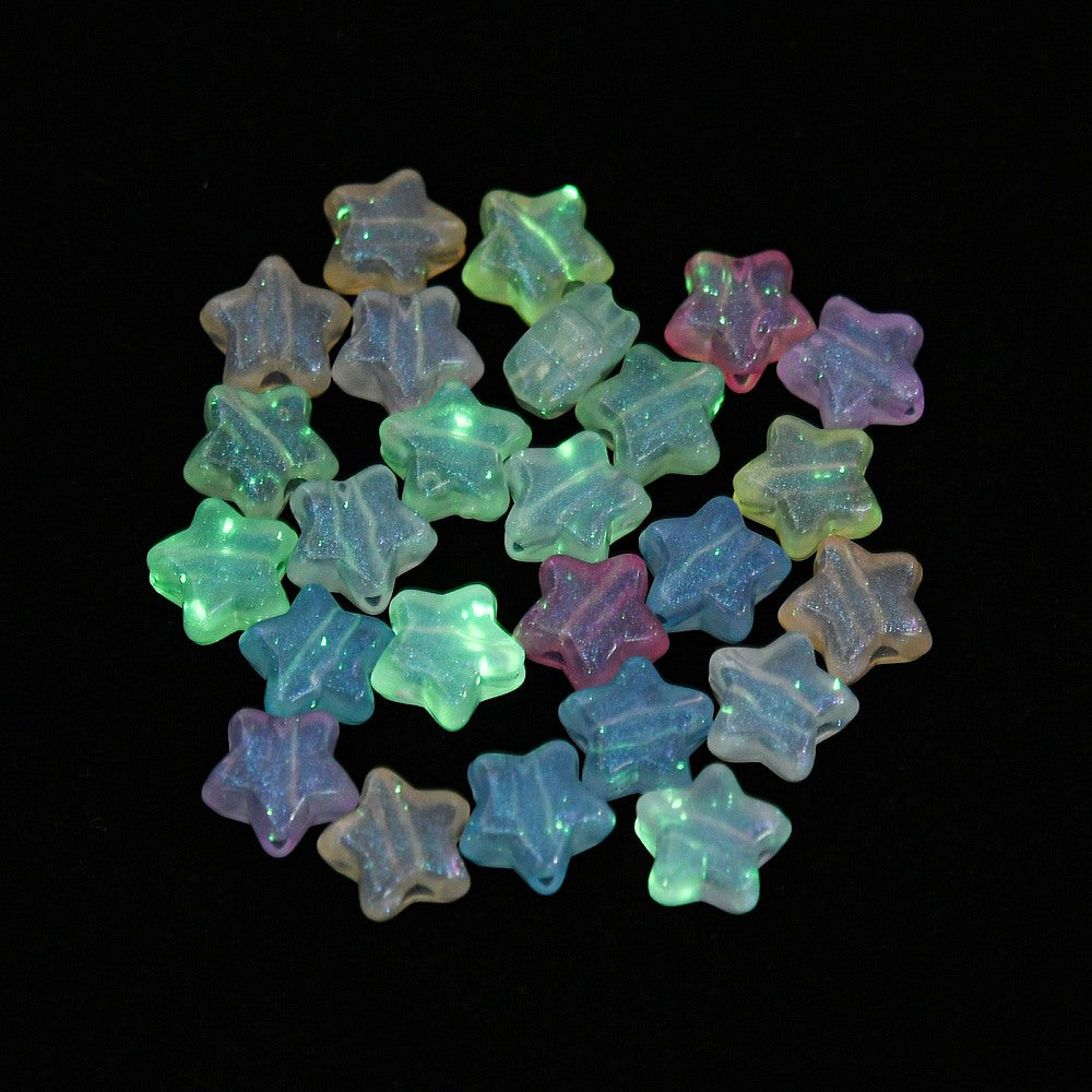 Glow in the Dark, Star Glitter Beads Mixed Color Bulk