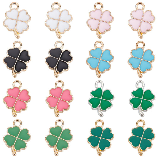 8 Style Alloy Enamel Pendants, Clover, Mixed Color 8 PK