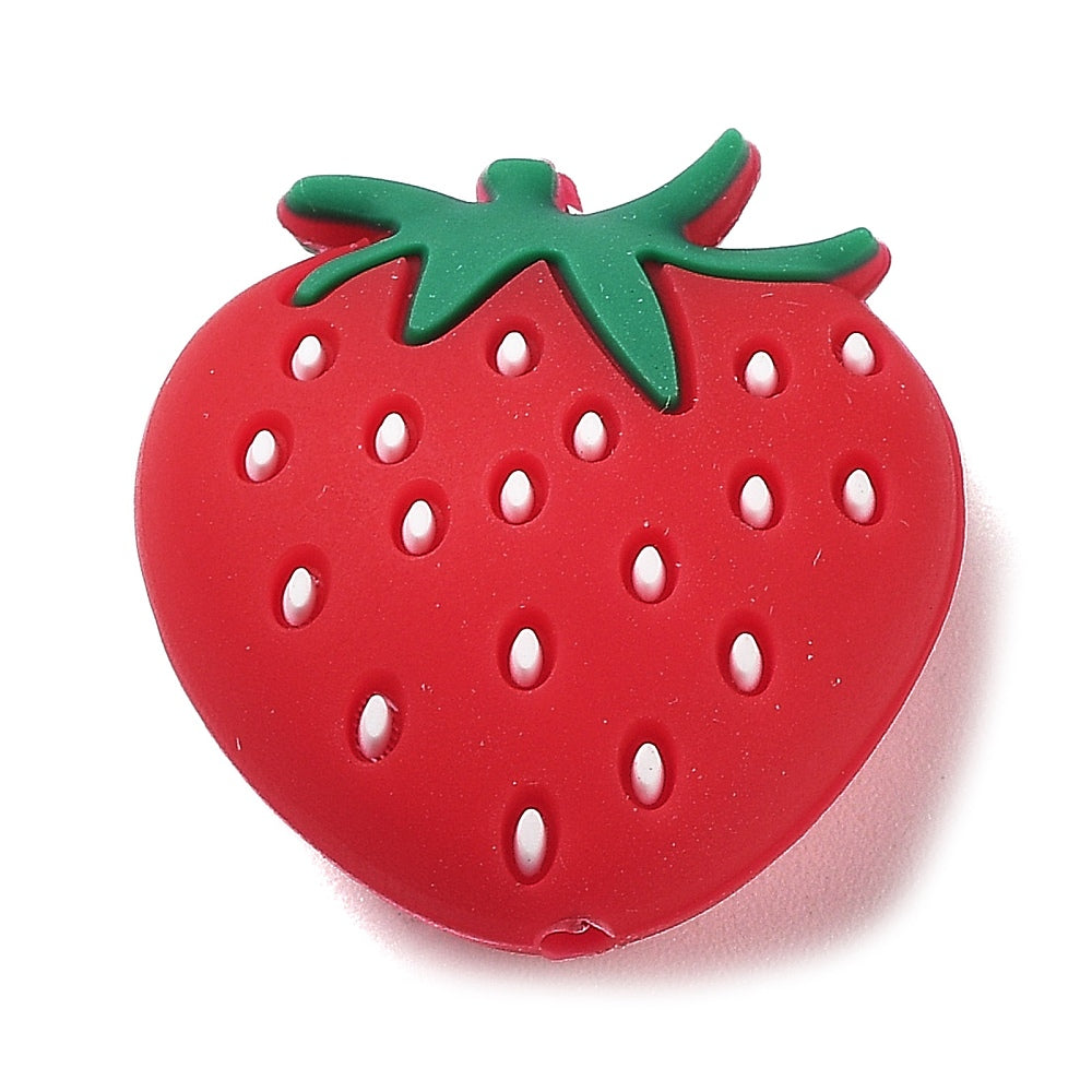 Strawberry Food Grade Eco-Friendly Silicone Focal Beads, Red