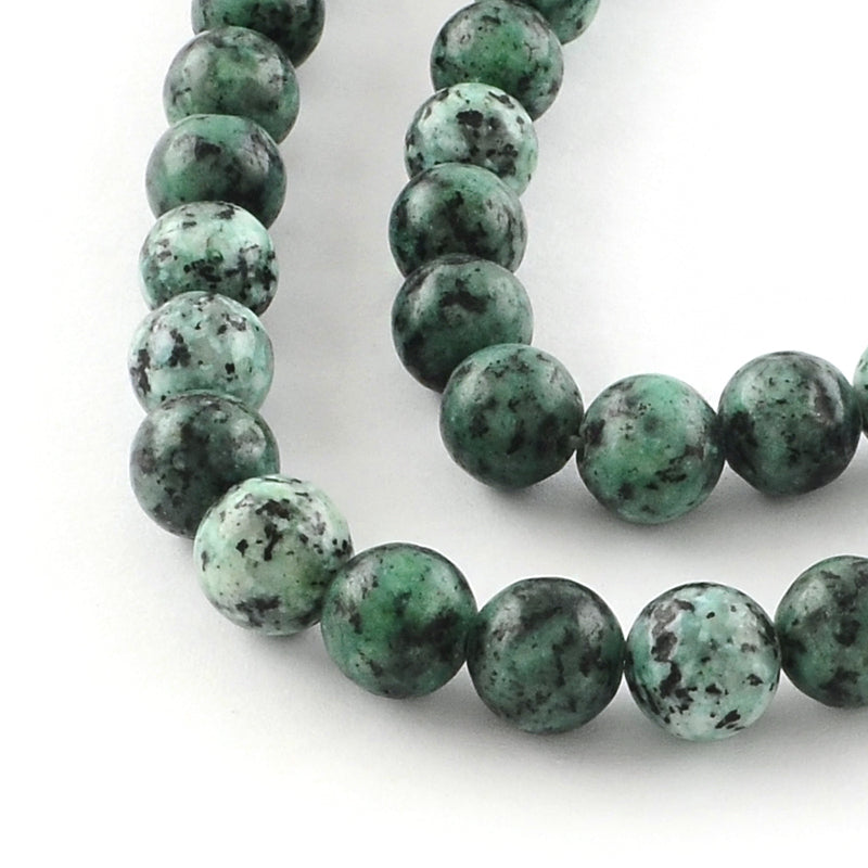 Dyed Natural Sesame Jasper Beads Strands – Dark Sea Green, Round, 8mm, Hole: 1mm, Approx. 48pcs/Strand, 14.9” The Pink Bead Shop