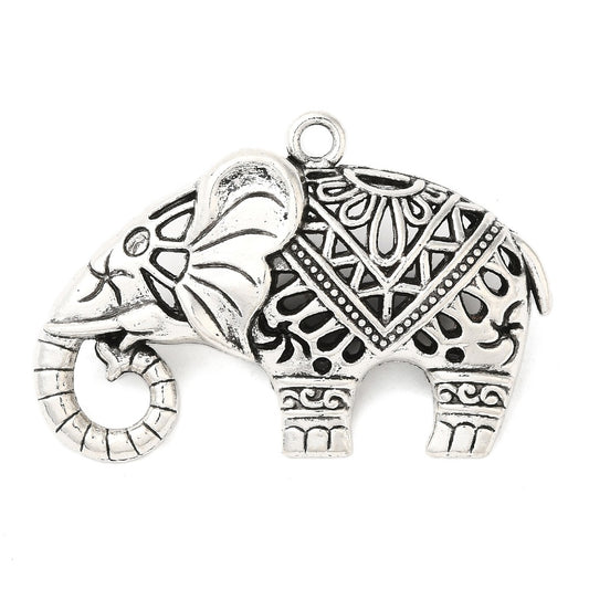 Tibetan Style Alloy Pendants, Cadmium Free & Lead Free, Elephant, Antique Silver