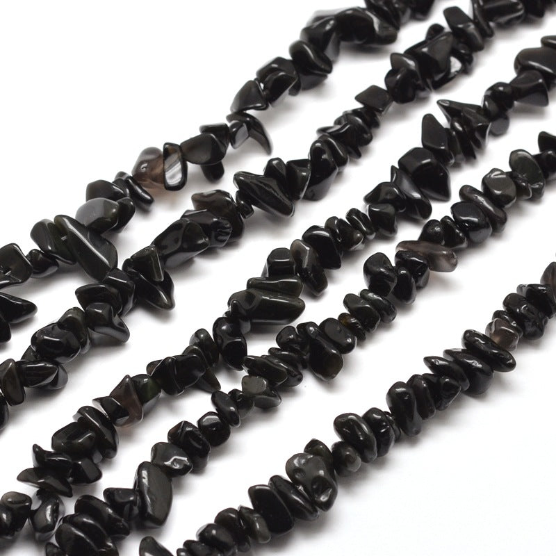 Natural Black Obsidian Chip Bead Strand