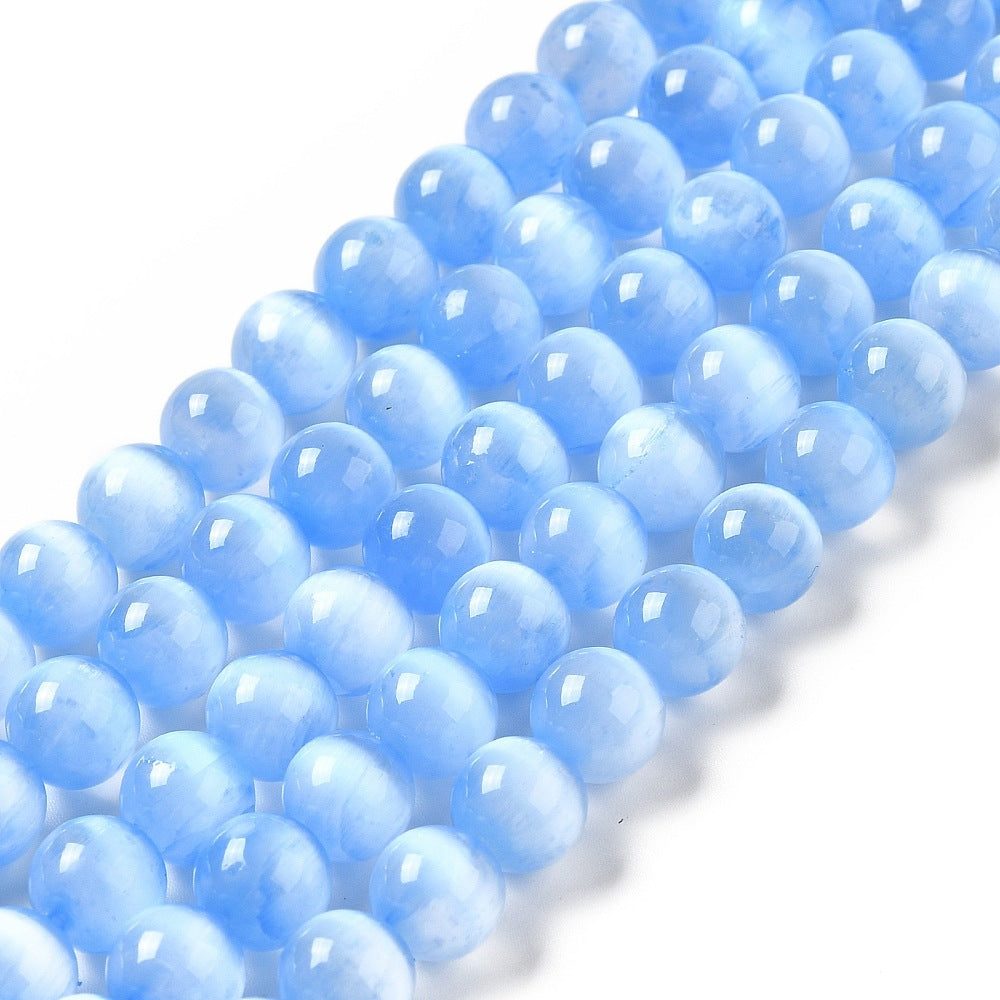 Selenite Beads Dyed Round Cornflower Blue 8.5mm (40pcs/Strand) The Pink Bead Shop