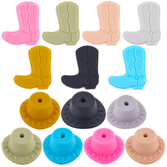 Silicone Focal Bead Cowboy Hat & Boot Mixed Color