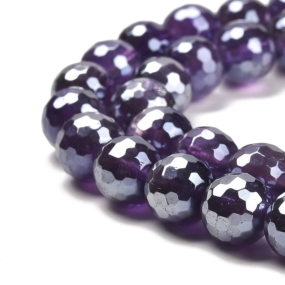 Electroplated Amethyst Beads – Faceted 128 Cut Round 6mm & 8mm (Assorted Sizes) The Pink Bead Shop