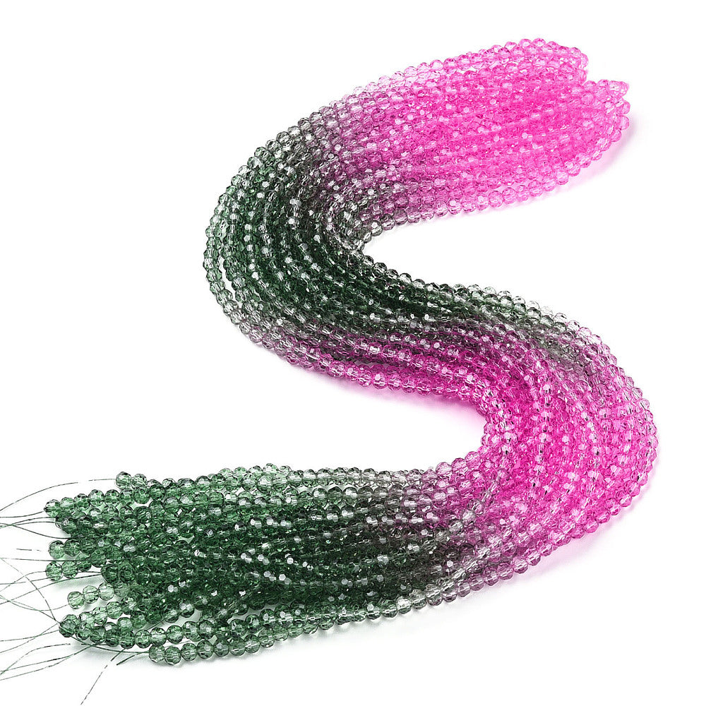 Transparent Glass Beads Strands, Segmented Multi-color Beads, Faceted(32 Facets), Round, Assorted