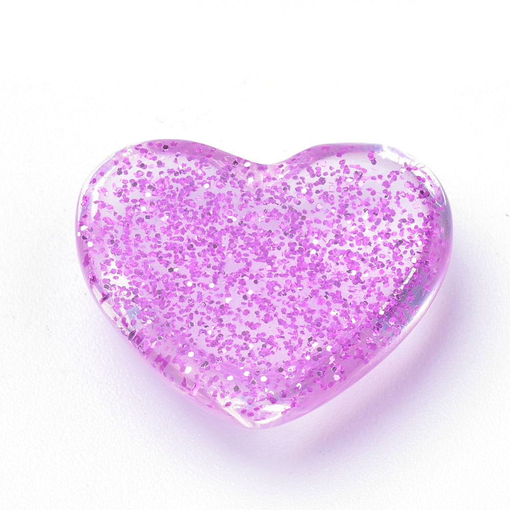 Resin Cabochons, with Glitter Powder, Heart, Mixed Color BULK 4 PACK
