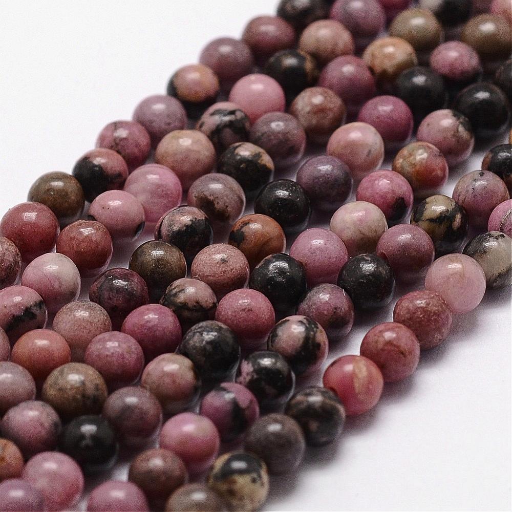 Natural Rhodonite Beads Strands – Round, 8mm, Hole: 1mm, Approx. 45–48pcs/Strand, 15” The Pink Bead Shop
