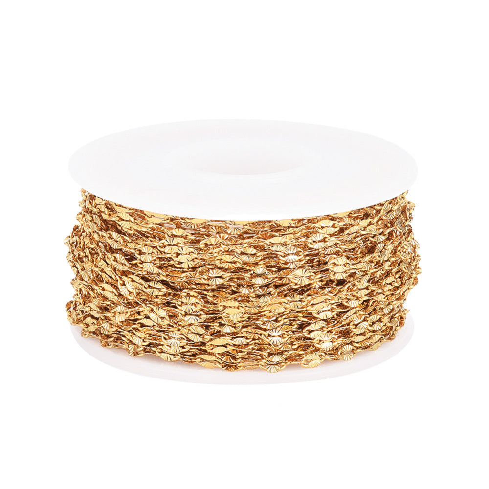 Ion Plating(IP) 304 Stainless Steel Textured Dapped Chains, Cable Chains, Soldered, Flat Oval, 10 M