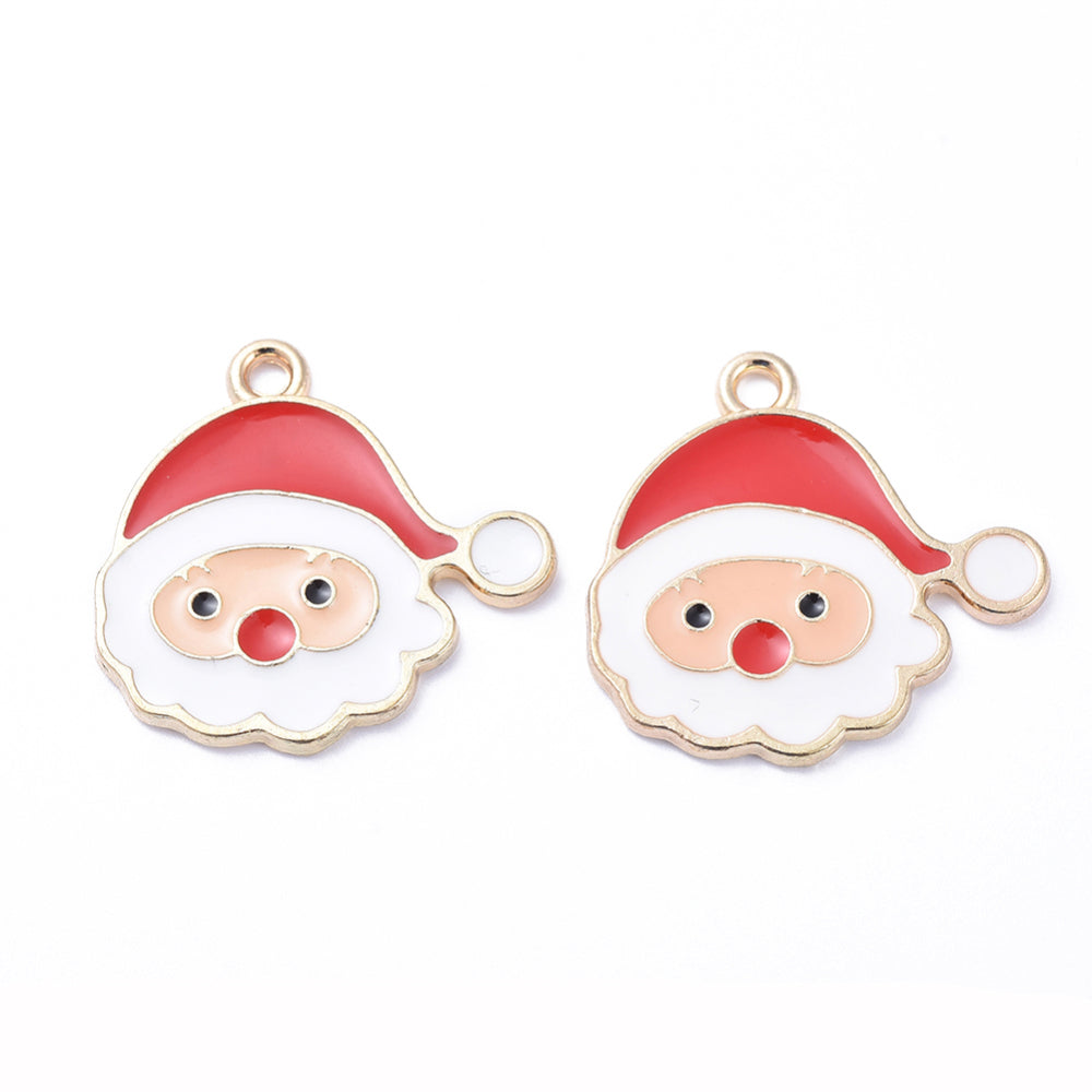 Golden Plated Alloy Enamel Pendants, for Christmas, Santa Claus, 5 Pack