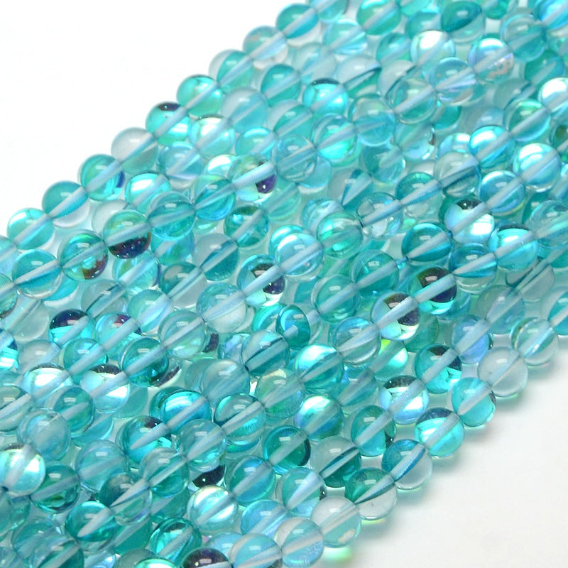 Mermaid Glass Bead Strands Half Ab Color Plated 6mm Turquoise
