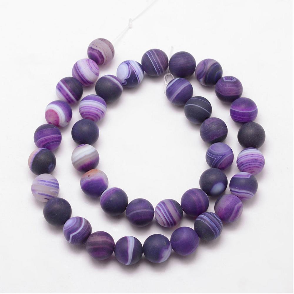 Agate Striped Grade A Frosted Dyed Indigo Round Bead Strands