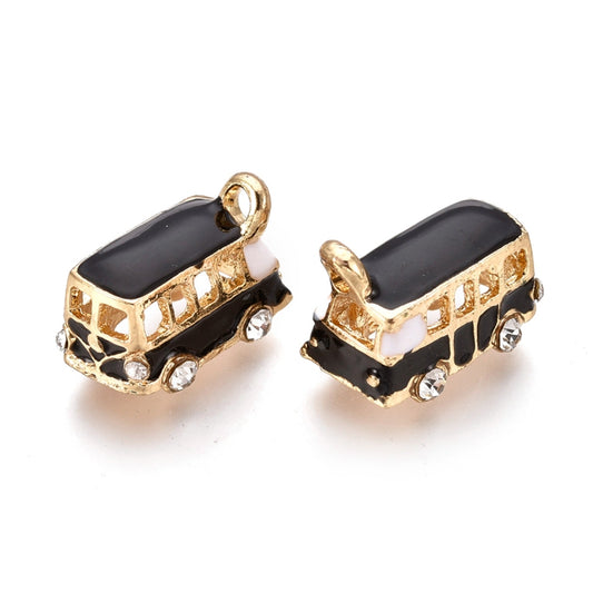 Alloy Pendants, with Enamel and Crystal Rhinestone, Bus