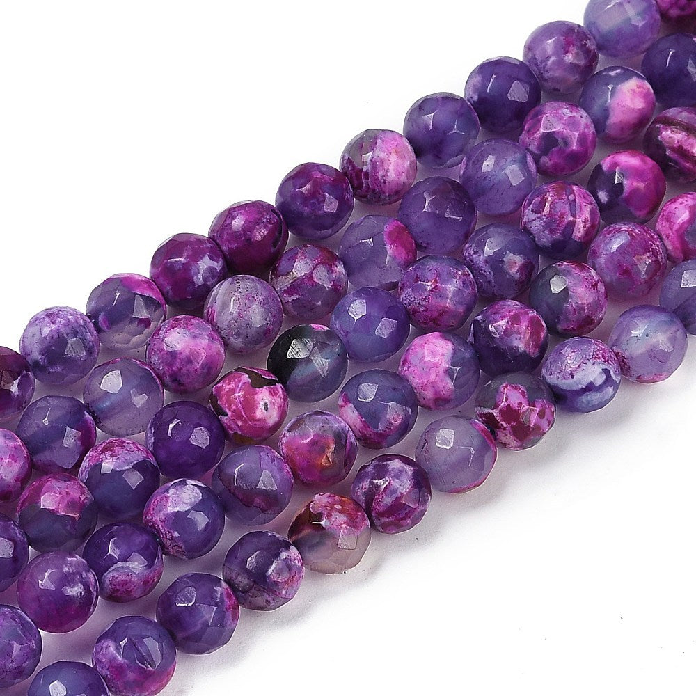 Fire Crackle Agate Beads Strands, Dyed & Heated, Round, Faceted, Dark Violet 6mm