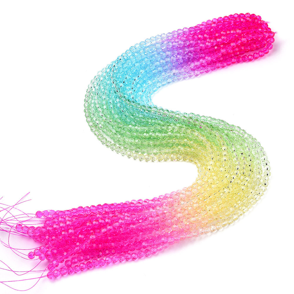 Transparent Glass Beads Strands, Segmented Multi-color Beads, Faceted(32 Facets), Round, Assorted