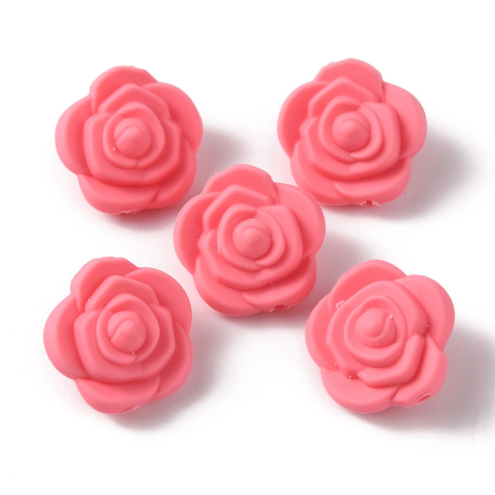 Food Grade Eco-Friendly Silicone Focal Beads Rose, Light Coral & Blue