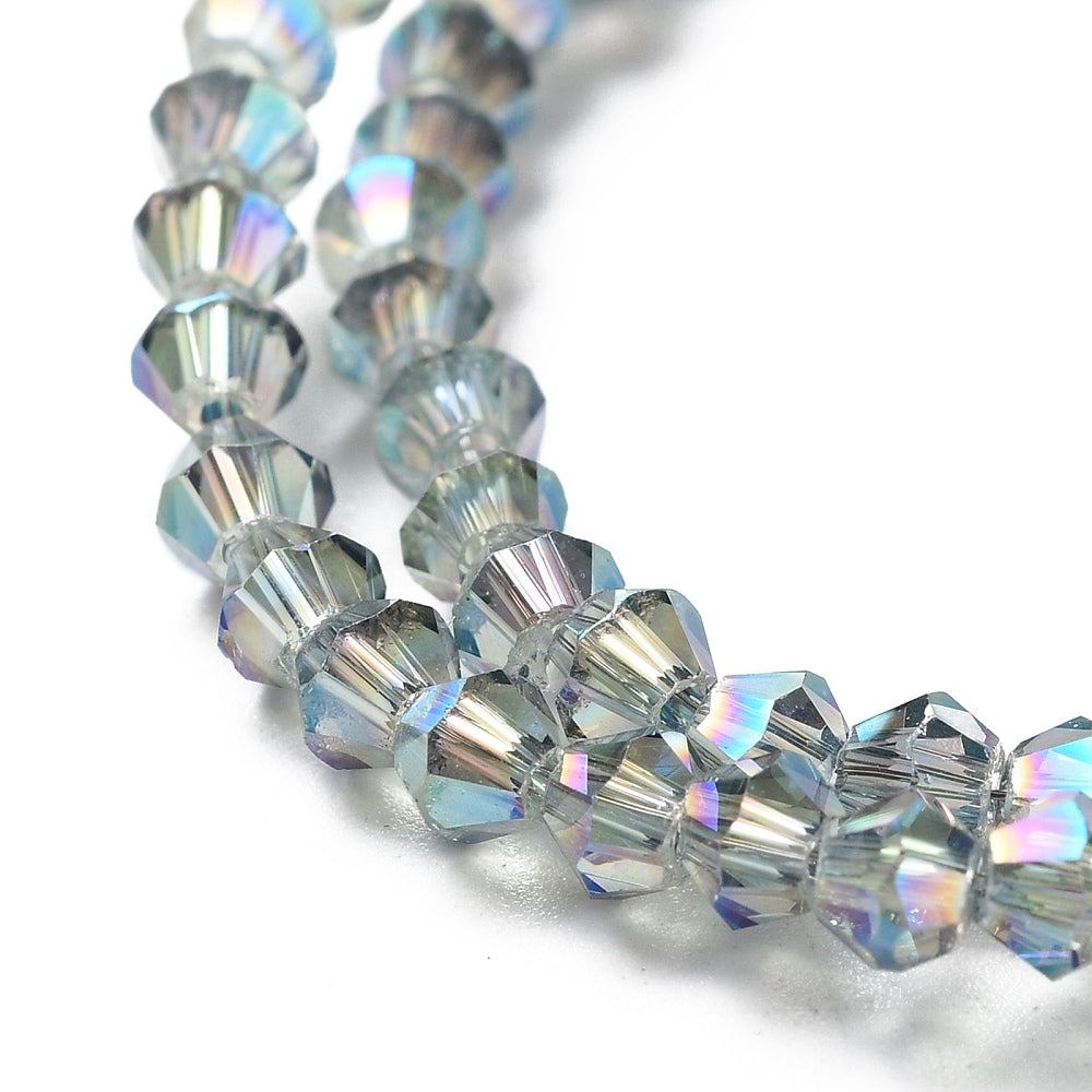 Electroplate Glass Beads Strands, Full Plated, Faceted, Bicone, Bisque Size: about 3mm in diameter