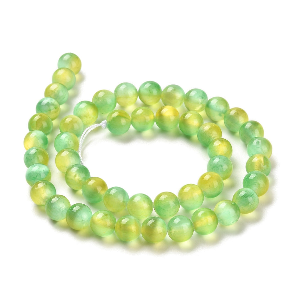 Natural Selenite Beads Strands, Grade A, Dyed, Round, Green Yellow 8mm
