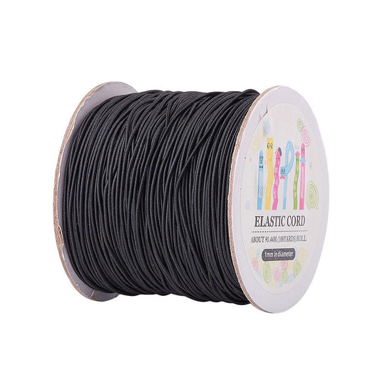 Elastic Cord, with Nylon Outside and Rubber Inside, Round, Black Size: about 1mm in diameter, about 109.36yards/roll(100m/roll).