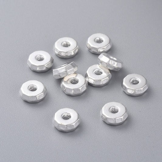 Tibetan Style Beads, Lead Free & Nickel Free & Cadmium Free, Flat Round, Silver Color Plated Size: about 8mm 10Pack