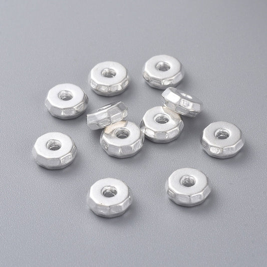 Tibetan Style Beads, Lead Free & Nickel Free & Cadmium Free, Flat Round, Silver & Gold Color Plated Size: about 8mm 10Pack