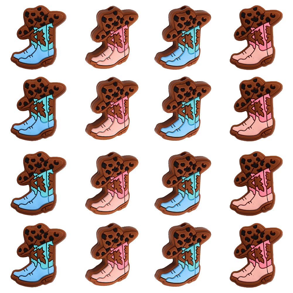 Silicone Western Boots Beads Pink & Brown Color
