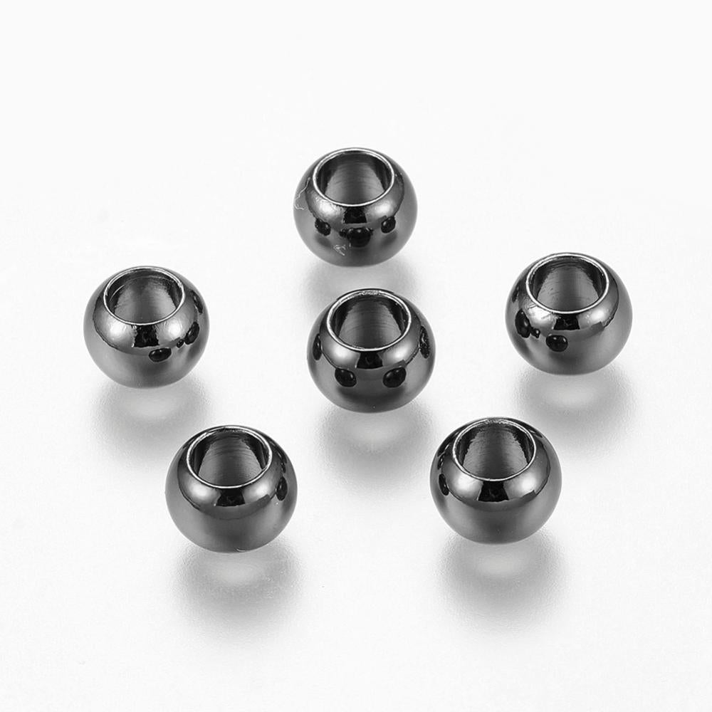 Brass European Beads, Lager Hole Beads, Long-Lasting Plated, Rondelle, Black, Gold, Rose Gold Size 8mm Pkg of 5