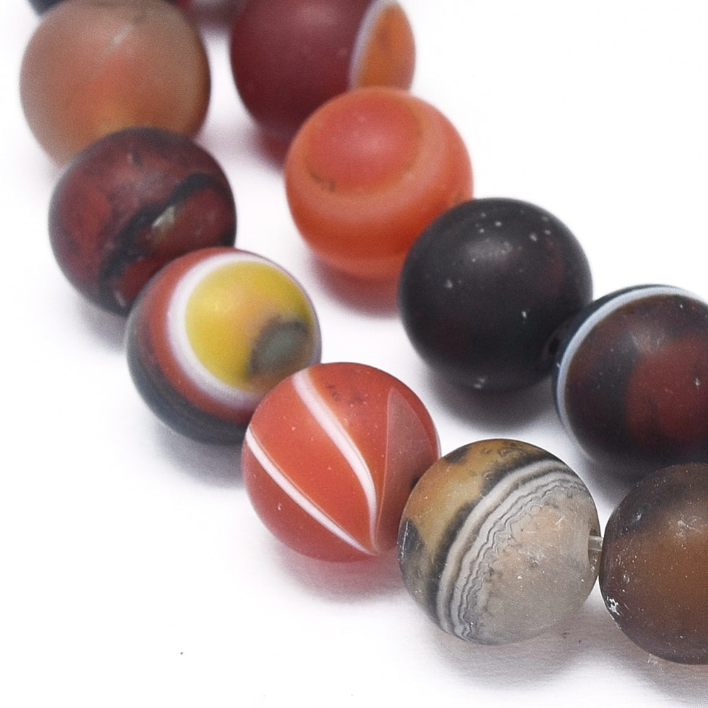 Natural Banded / Striped Agate Beads Orange Brown Frosted, Dyed & Heated 8–8.5mm Round The Pink Bead Shop