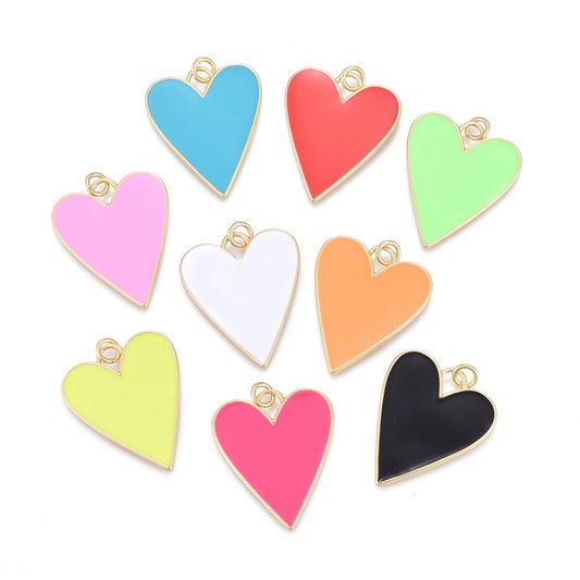 Brass Enamel Pendants, Real 18K Gold Plated, Long-Lasting Plated, Heart, Mixed Color