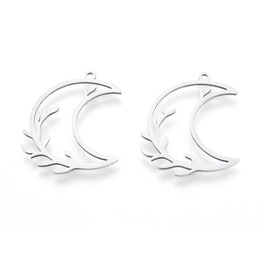 Stainless Steel Laser Cut Moon Pendant Gold & Silver