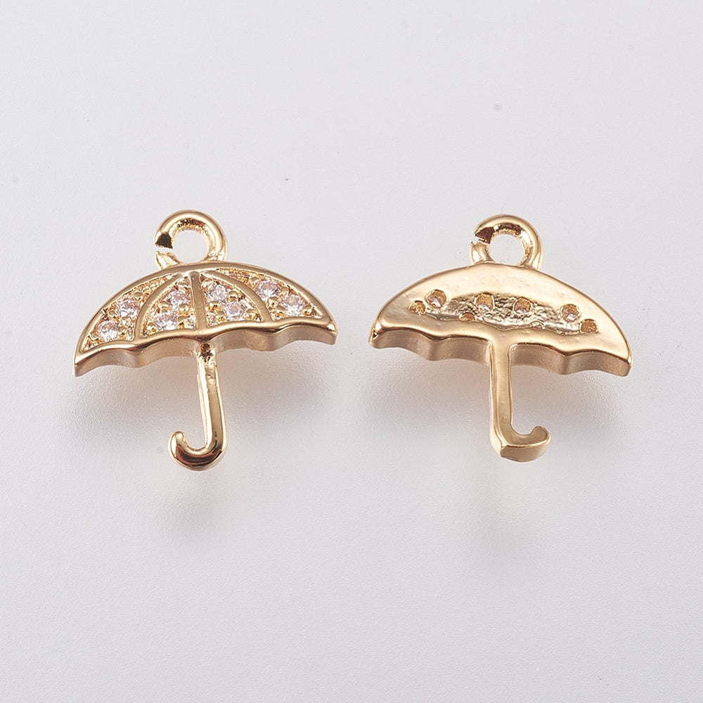 Brass Micro Pave Cubic Zirconia Charms, Umbrella, Real 18K Gold Plated