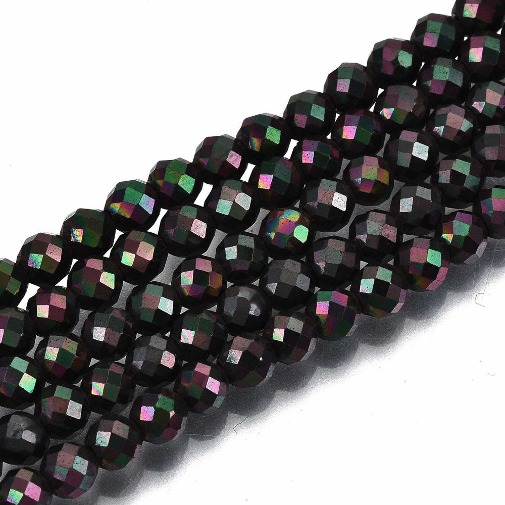 Electroplated Non-Magnetic Hematite Beads – Black Faceted Round, 4mm (108pcs/Strand)