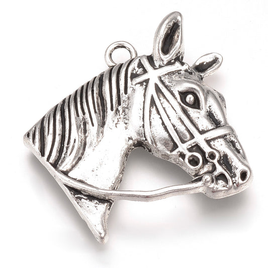Tibetan Style Alloy Pendants, Horse Head, Cadmium Free & Nickel Free & Lead Free, Antique Silver