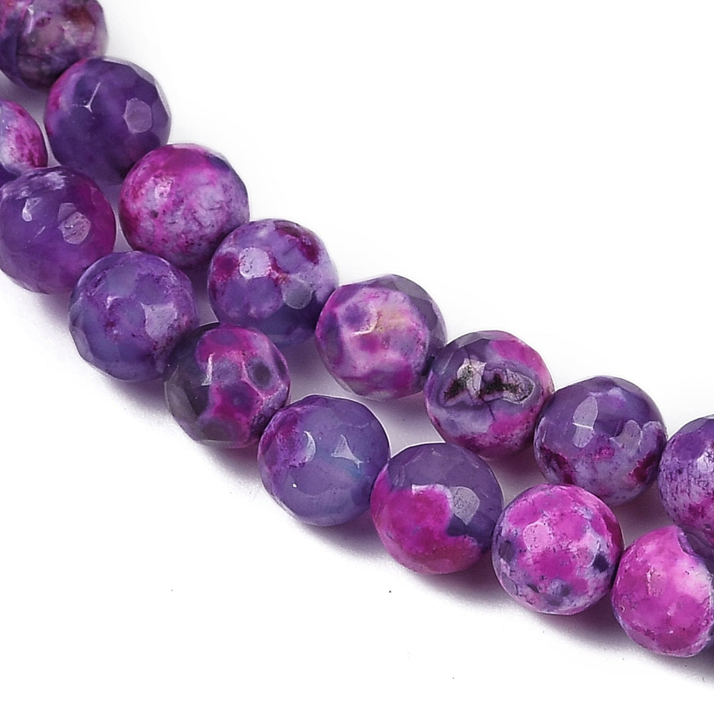 Fire Crackle Agate Beads Strands, Dyed & Heated, Round, Faceted, Dark Violet 6mm