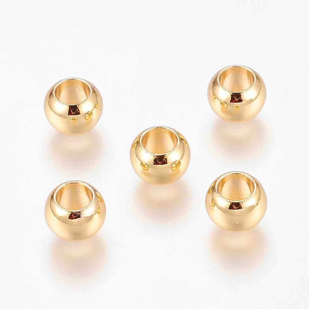 Brass European Beads, Lager Hole Beads, Long-Lasting Plated, Rondelle, Black, Gold, Rose Gold Size 8mm Pkg of 5