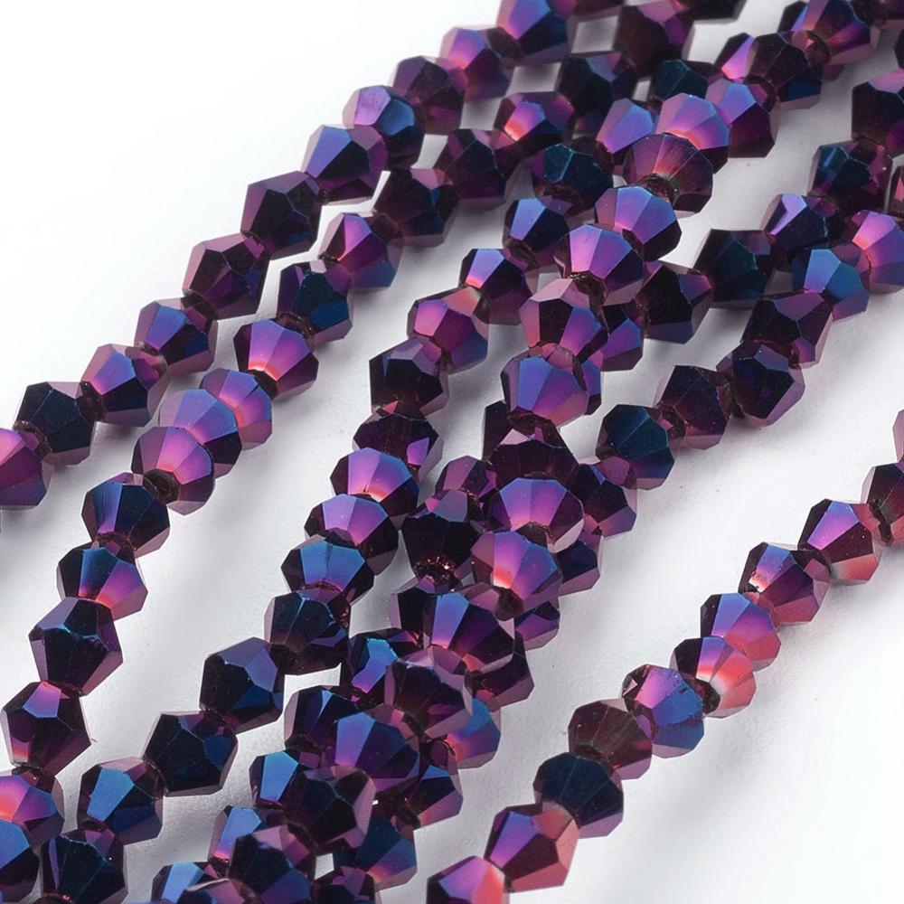 Electroplate Glass Beads Strands, Full Plated, Faceted, Bicone, Bisque Size: about 3mm in diameter