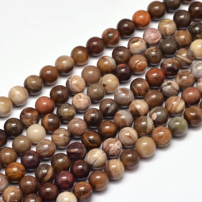 Natural Petrified Wood Round Bead Strands Asst Sizes