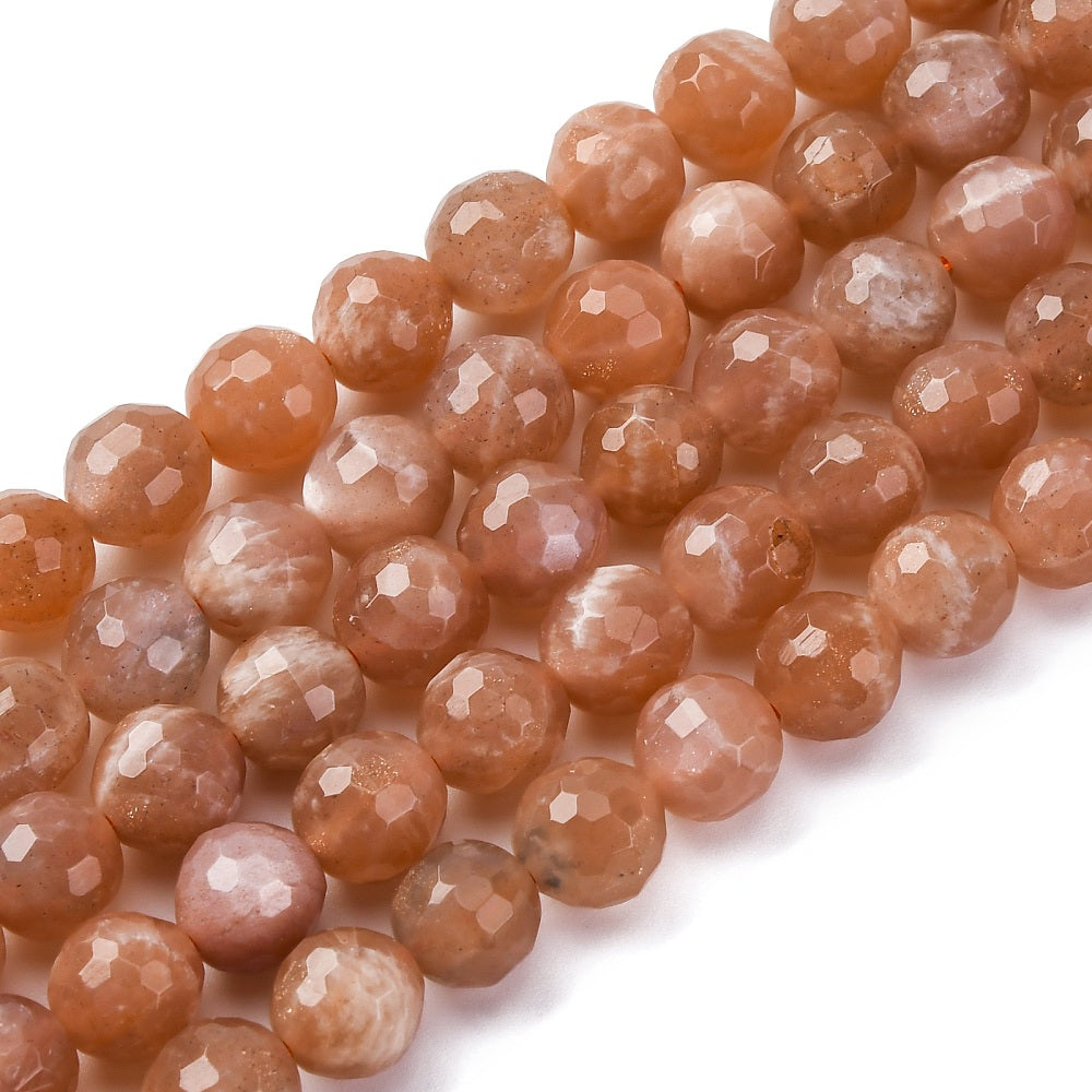 Natural Peach Moonstone Beads Strands, Round, faceted 8mm