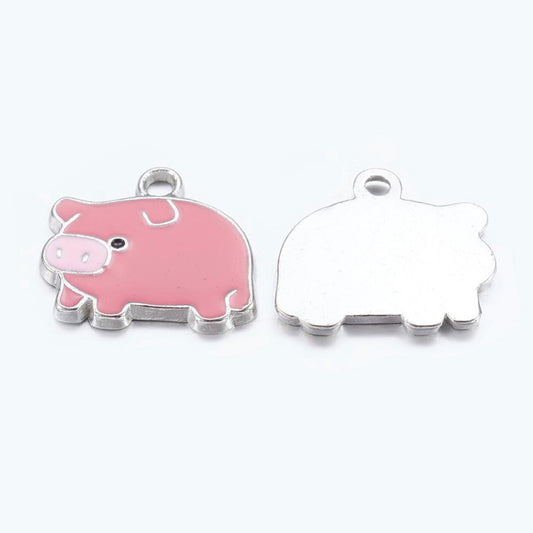 Zinc Alloy Enamel Pendants, Lead Free and Cadmium Free,  Piggy Charms, Platinum Color 2PK